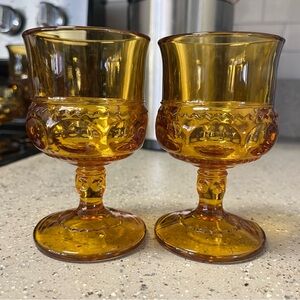 Vintage: Indiana Glass • Amber Glass Small Goblets (Sets of 2)‎